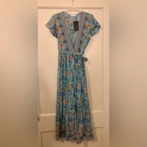 Blue Patterned Maxi Wrap Dress